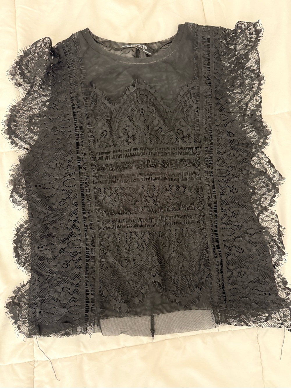 Zara Black Lace Ruffled Sleeve Shell Top